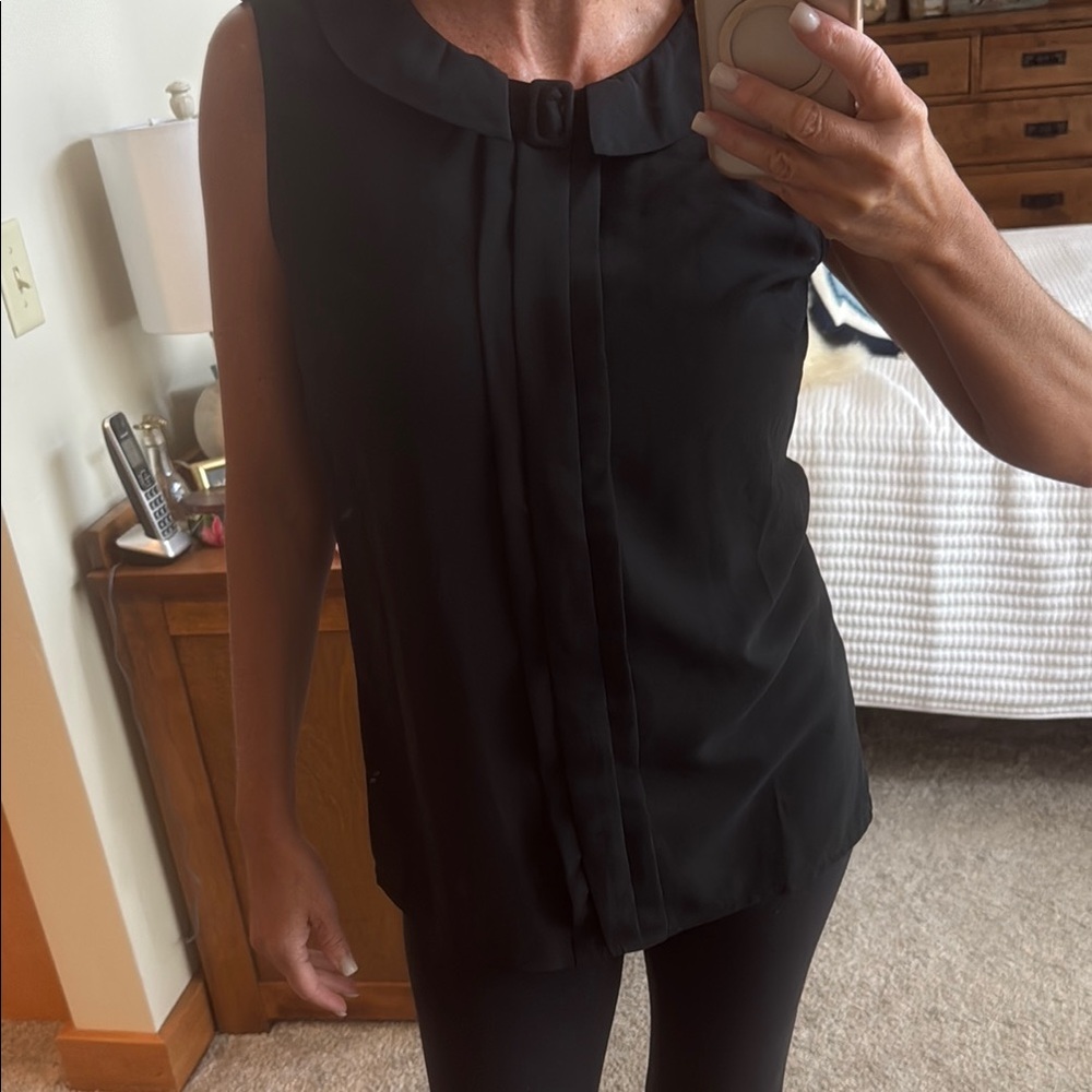 Black Sleeveless Pleated-Front Blouse